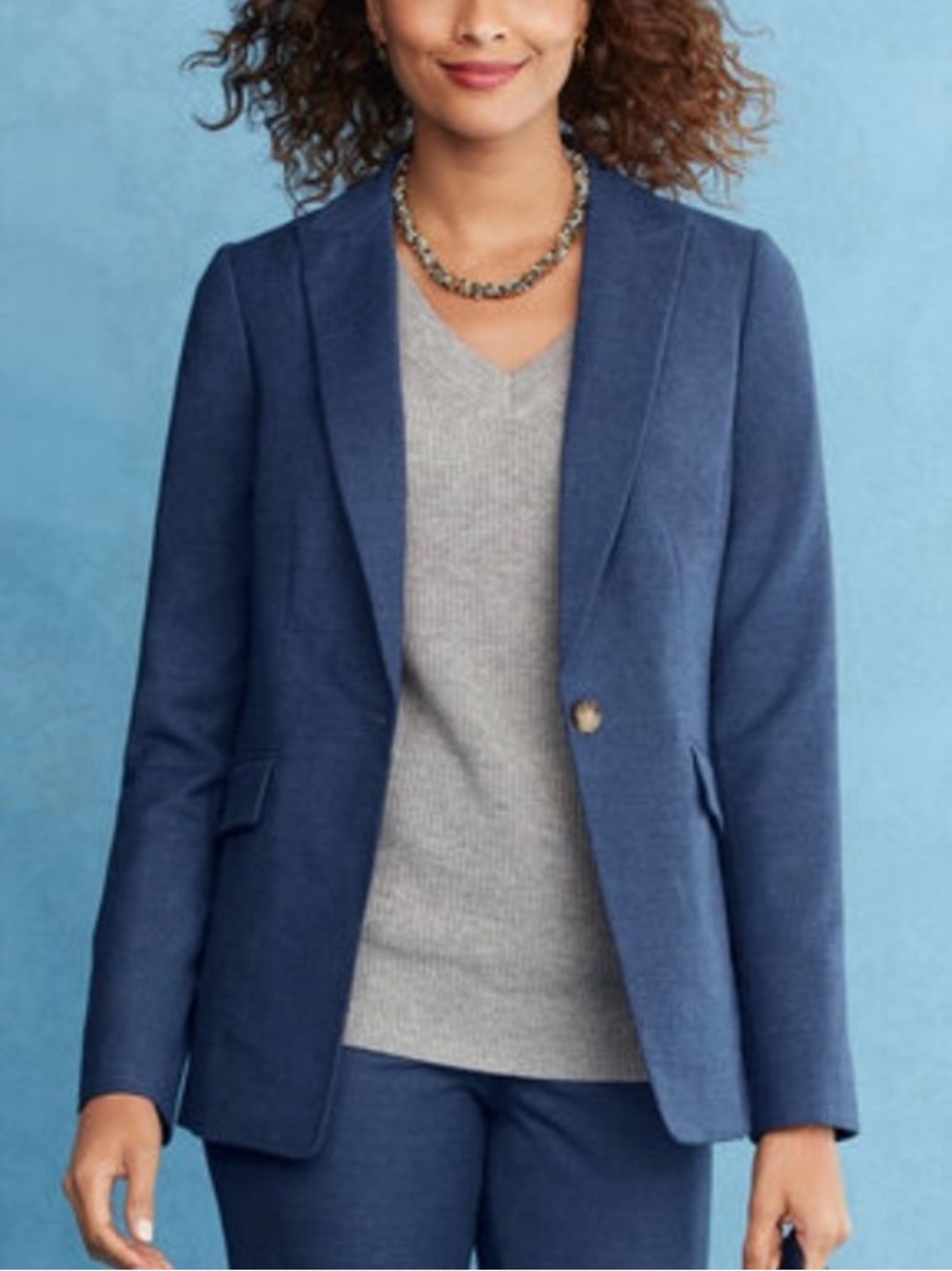 Talbots Luxe Italian Flannel Wool Blazer Blue 16